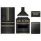 ZLINE 5-Piece Appliance Package - 30-Inch Gas Range, Hood, Refrigerator with Water Dispenser, Dishwasher, and Microwave Drawer in Black Stainless Steel with Champagne Bronze Accents