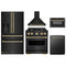 ZLINE 5-Piece Appliance Package - 30-Inch Gas Range, Hood, Refrigerator with Water Dispenser, Dishwasher, and Microwave Drawer in Black Stainless Steel with Champagne Bronze Accents
