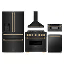 ZLINE 5-Piece Appliance Package - 36-Inch Autograph Edition Gas Range, Wall Mount Range Hood, 36-Inch French Door Refrigerator with Water Dispenser, Dishwasher, and 30-Inch Microwave Drawer in Black Stainless Steel with Champagne Bronze Accents