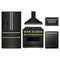 ZLINE 5-Piece Appliance Package - 36-Inch Gas Range, Hood, Refrigerator with Water Dispenser, Dishwasher, and Microwave Drawer in Black Stainless Steel with Gold Accents