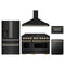 ZLINE 5-Piece Appliance Package - 48-Inch Gas Range, Hood, Refrigerator with Water Dispenser, Dishwasher, and Microwave Drawer in Black Stainless Steel with Gold Accents