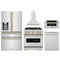 ZLINE 5-Piece Appliance Package - 30-Inch Autograph Edition Gas Range, Wall Mount Range Hood, 36-Inch French Door Refrigerator with Water Dispenser, Dishwasher, and 30-Inch Microwave Drawer in Stainless Steel with Champagne Bronze Accents