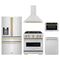 ZLINE 5-Piece Appliance Package - 30-Inch Gas Range, Hood, Refrigerator with Water Dispenser, Dishwasher, and Microwave Drawer in Stainless Steel with Champagne Bronze Accents