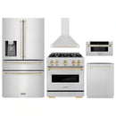 ZLINE 5-Piece Appliance Package - 30-Inch Autograph Edition Gas Range, Wall Mount Range Hood, 36-Inch French Door Refrigerator with Water Dispenser, Dishwasher, and 30-Inch Microwave Drawer in Stainless Steel with Gold Accents