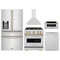 ZLINE 5-Piece Appliance Package - 30-Inch Autograph Edition Gas Range, Wall Mount Range Hood, 36-Inch French Door Refrigerator with Water Dispenser, Dishwasher, and 30-Inch Microwave Drawer in Stainless Steel with Gold Accents