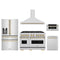 ZLINE 5-Piece Appliance Package - 48-Inch Autograph Edition Gas Range, Wall Mount Range Hood, 36-Inch French Door Refrigerator with Water Dispenser, Dishwasher, and 30-Inch Microwave Drawer in Stainless Steel with Champagne Bronze Accents