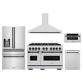 ZLINE 5-Piece Appliance Package - 48-Inch Autograph Edition Gas Range, Wall Mount Range Hood, 36-Inch French Door Refrigerator with Water Dispenser, Dishwasher, and 30-Inch Microwave Drawer in Stainless Steel Matte Black Accents