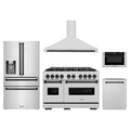 ZLINE 5-Piece Appliance Package - 48-Inch Gas Range, Hood, Refrigerator with Water Dispenser, Dishwasher, and Microwave Drawer in Stainless Steel with Matte Black Accents