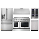 Thor Kitchen 5-Piece Pro Appliance Package - 48-Inch Dual Fuel Range, Under Cabinet 11-Inch Tall Hood, Refrigerator with Water Dispenser, Dishwasher, & Wine Cooler in Stainless Steel