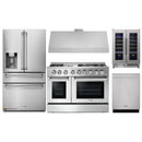 Thor Kitchen 5-Piece Pro Appliance Package - 48-Inch Dual Fuel Range with Propane Gas Cooktop , Under Cabinet 11-Inch Tall Hood, Refrigerator with Water Dispenser, Dishwasher, & Wine Cooler in Stainless Steel