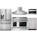 Thor Kitchen 5-Piece Pro Appliance Package - 48-Inch Dual Fuel Range with Propane Gas Cooktop , Refrigerator with Water Dispenser, Dishwasher, Pro Wall Mount Hood, & Microwave Drawer in Stainless Steel