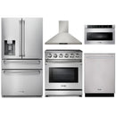Thor Kitchen 5-Piece Appliance Package - 30-Inch Electric Range, Refrigerator with Water Dispenser, Wall Mount Hood, Dishwasher, & Microwave Drawer in Stainless Steel