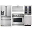Thor Kitchen 5-Piece Appliance Package - 36-Inch Electric Range, Refrigerator with Water Dispenser, Under Cabinet Hood, Dishwasher, & Wine Cooler in Stainless Steel