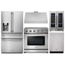 Thor Kitchen 5-Piece Appliance Package - 36-Inch Electric Range, Refrigerator with Water Dispenser, Under Cabinet Hood, Dishwasher, & Wine Cooler in Stainless Steel