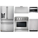 Thor Kitchen 5-Piece Appliance Package - 36-Inch Electric Range, Refrigerator with Water Dispenser, Under Cabinet Hood, Dishwasher, & Microwave Drawer in Stainless Steel