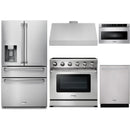 Thor Kitchen 5-Piece Appliance Package - 36-Inch Electric Range, Refrigerator with Water Dispenser, Under Cabinet Hood, Dishwasher, & Microwave Drawer in Stainless Steel