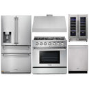Thor Kitchen 5-Piece Pro Appliance Package - 36-Inch Gas Range, Refrigerator with Water Dispenser, Under Cabinet Hood, Dishwasher, & Wine Cooler in Stainless Steel