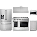 Thor Kitchen 5-Piece Pro Appliance Package - 48-Inch Propane Gas Range, Refrigerator with Water Dispenser, Dishwasher, Under Cabinet 11-Inch Tall Hood, & Microwave Drawer in Stainless Steel