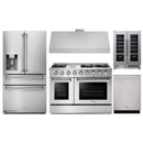 Thor Kitchen 5-Piece Pro Appliance Package - 48-Inch Gas Range, Under Cabinet 11-Inch Tall Hood, Refrigerator with Water Dispenser, Dishwasher, & Wine Cooler in Stainless Steel