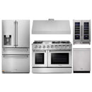 Thor Kitchen 5-Piece Pro Appliance Package - 48-Inch Propane Gas Range, Under Cabinet 11-Inch Tall Hood, Refrigerator with Water Dispenser, Dishwasher, & Wine Cooler in Stainless Steel