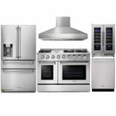 Thor Kitchen 5-Piece Pro Appliance Package - 48-Inch Propane Gas Range, Pro Wall Mount Hood, Refrigerator with Water Dispenser, Dishwasher, & Wine Cooler in Stainless Steel