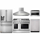Thor Kitchen 5-Piece Pro Appliance Package - 48-Inch Propane Gas Range, Refrigerator with Water Dispenser, Dishwasher, Pro Wall Mount Hood, & Microwave Drawer in Stainless Steel
