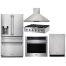 Thor Kitchen 5-Piece Pro Appliance Package - 36-Inch Rangetop, Electric Wall Oven, Wall Mount Hood, Dishwasher & Refrigerator with Water Dispenser in Stainless Steel