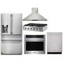 Thor Kitchen 5-Piece Pro Appliance Package - 36-Inch Propane Gas Rangetop , Electric Wall Oven, Wall Mount Hood, Dishwasher & Refrigerator with Water Dispenser in Stainless Steel