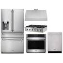 Thor Kitchen 5-Piece Pro Appliance Package - 36-Inch Rangetop, Electric Wall Oven, Under Cabinet Hood, Dishwasher & Refrigerator with Water Dispenser in Stainless Steel