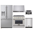 Kucht 5-Piece Appliance Package - 30-Inch Dual Fuel Range in Natural Gas, 36-Inch Refrigerator with Water Dispenser, Dishwasher, Microwave Wall Oven & Under Cabinet Range Hood in Stainless Steel