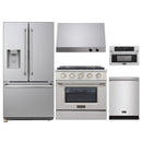 Kucht 5-Piece Appliance Package - 30-Inch Dual Fuel Range in Propane Gas, 36-Inch Refrigerator with Water Dispenser, Dishwasher, Microwave Wall Oven & Under Cabinet Range Hood in Stainless Steel