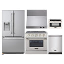 Kucht 5-Piece Appliance Package - 30-Inch Dual Fuel Range in Propane Gas, 36-Inch Refrigerator with Water Dispenser, Dishwasher, Wall Mount Range Hood & Microwave Drawer in Stainless Steel