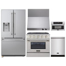 Kucht 5-Piece Appliance Package - 30-Inch Dual Fuel Range in Propane Gas, 36-Inch Refrigerator with Water Dispenser, Dishwasher, Wall Mount Range Hood, & Microwave Wall Oven in Stainless Steel