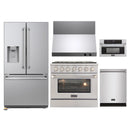 Kucht 5-Piece Appliance Package - 36-Inch Dual Fuel Range in Natural Gas, 36-Inch Refrigerator with Water Dispenser, Dishwasher, Wall Mount Range Hood, & Microwave Wall Oven in Stainless Steel