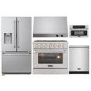 Kucht 5-Piece Appliance Package - 36-Inch Dual Fuel Range in Propane Gas, 36-Inch Refrigerator with Water Dispenser, Dishwasher, Microwave Wall Oven & Under Cabinet Range Hood in Stainless Steel