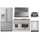 Kucht 5-Piece Appliance Package - 48-Inch Dual Fuel Range in Natural Gas, 36-Inch Refrigerator with Water Dispenser, Dishwasher, Wall Mount Range Hood, & Microwave Wall Oven in Stainless Steel