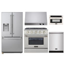 Kucht 5-Piece Appliance Package - 30-Inch Natural Gas Range with 4.2 Cu. Ft. Oven, 36-Inch Refrigerator with Water Dispenser, Dishwasher, Under Cabinet Range Hood & Microwave Drawer in Stainless Steel