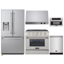 Kucht 5-Piece Appliance Package - 30-Inch Natural Gas Range with 4.2 Cu. Ft. Oven, 36-Inch Refrigerator with Water Dispenser, Dishwasher, Microwave Wall Oven & Under Cabinet Range Hood in Stainless Steel