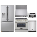 Kucht 5-Piece Appliance Package - 30-Inch Natural Gas Range with 4.2 Cu. Ft. Oven, 36-Inch Refrigerator with Water Dispenser, Dishwasher, Wall Mount Range Hood, & Microwave Wall Oven in Stainless Steel