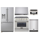 Kucht 5-Piece Appliance Package - 30-Inch Propane Gas Range with 4.2 Cu. Ft. Oven, 36-Inch Refrigerator with Water Dispenser, Dishwasher, Under Cabinet Range Hood & Microwave Drawer in Stainless Steel