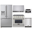 Kucht 5-Piece Appliance Package - 30-Inch Propane Gas Range with 4.2 Cu. Ft. Oven, 36-Inch Refrigerator with Water Dispenser, Dishwasher, Microwave Wall Oven & Under Cabinet Range Hood in Stainless Steel