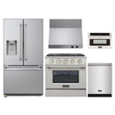 Kucht 5-Piece Appliance Package - 30-Inch Propane Gas Range with 4.2 Cu. Ft. Oven, 36-Inch Refrigerator with Water Dispenser, Dishwasher, Wall Mount Range Hood & Microwave Drawer in Stainless Steel