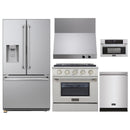 Kucht 5-Piece Appliance Package - 30-Inch Propane Gas Range with 4.2 Cu. Ft. Oven, 36-Inch Refrigerator with Water Dispenser, Dishwasher, Wall Mount Range Hood, & Microwave Wall Oven in Stainless Steel