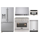 Kucht 5-Piece Appliance Package - 36-Inch Natural Gas Range with 5.2 Cu. Ft. Oven, 36-Inch Refrigerator with Water Dispenser, Dishwasher, Under Cabinet Range Hood & Microwave Drawer in Stainless Steel