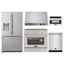 Kucht 5-Piece Appliance Package - 36-Inch Propane Gas Range with 5.2 Cu. Ft. Oven, 36-Inch Refrigerator with Water Dispenser, Dishwasher, Under Cabinet Range Hood & Microwave Drawer in Stainless Steel