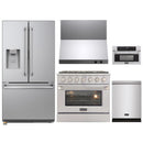 Kucht 5-Piece Appliance Package - 36-Inch Propane Gas Range with 5.2 Cu. Ft. Oven, 36-Inch Refrigerator with Water Dispenser, Dishwasher, Wall Mount Range Hood, & Microwave Wall Oven in Stainless Steel