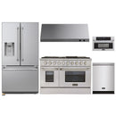 Kucht 5-Piece Appliance Package - 48-Inch Natural Gas Range with 6.7 Cu. Ft. Oven, 36-Inch Refrigerator with Water Dispenser, Dishwasher, Microwave Wall Oven & Under Cabinet Range Hood in Stainless Steel
