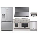 Kucht 5-Piece Appliance Package - 48-Inch Natural Gas Range with 6.7 Cu. Ft. Oven, 36-Inch Refrigerator with Water Dispenser, Dishwasher, Wall Mount Range Hood & Microwave Drawer in Stainless Steel