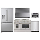 Kucht 5-Piece Appliance Package - 48-Inch Natural Gas Range with 6.7 Cu. Ft. Oven, 36-Inch Refrigerator with Water Dispenser, Dishwasher, Wall Mount Range Hood, & Microwave Wall Oven in Stainless Steel