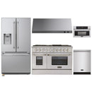 Kucht 5-Piece Appliance Package - 48-Inch Propane Gas Range with 6.7 Cu. Ft. Oven, 36-Inch Refrigerator with Water Dispenser, Dishwasher, Microwave Wall Oven & Under Cabinet Range Hood in Stainless Steel
